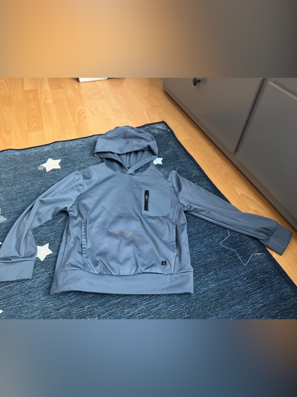 Light Blue Pullover Hoodie with Front Zip Pocket
